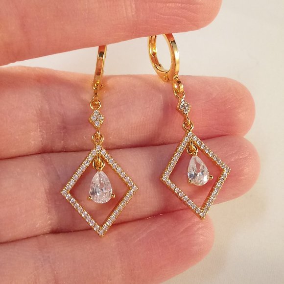 Jewelry - 18K Gold Filled Diamond Topaz Zircon Earrings GF